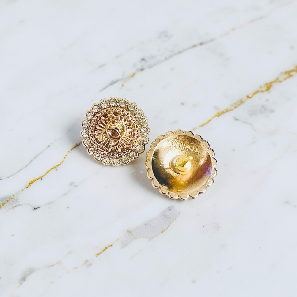 *LAST PAIR* Luxury Gold/Rhinestone Upcycled Button Earrings 20mm - Picture 2 of 2